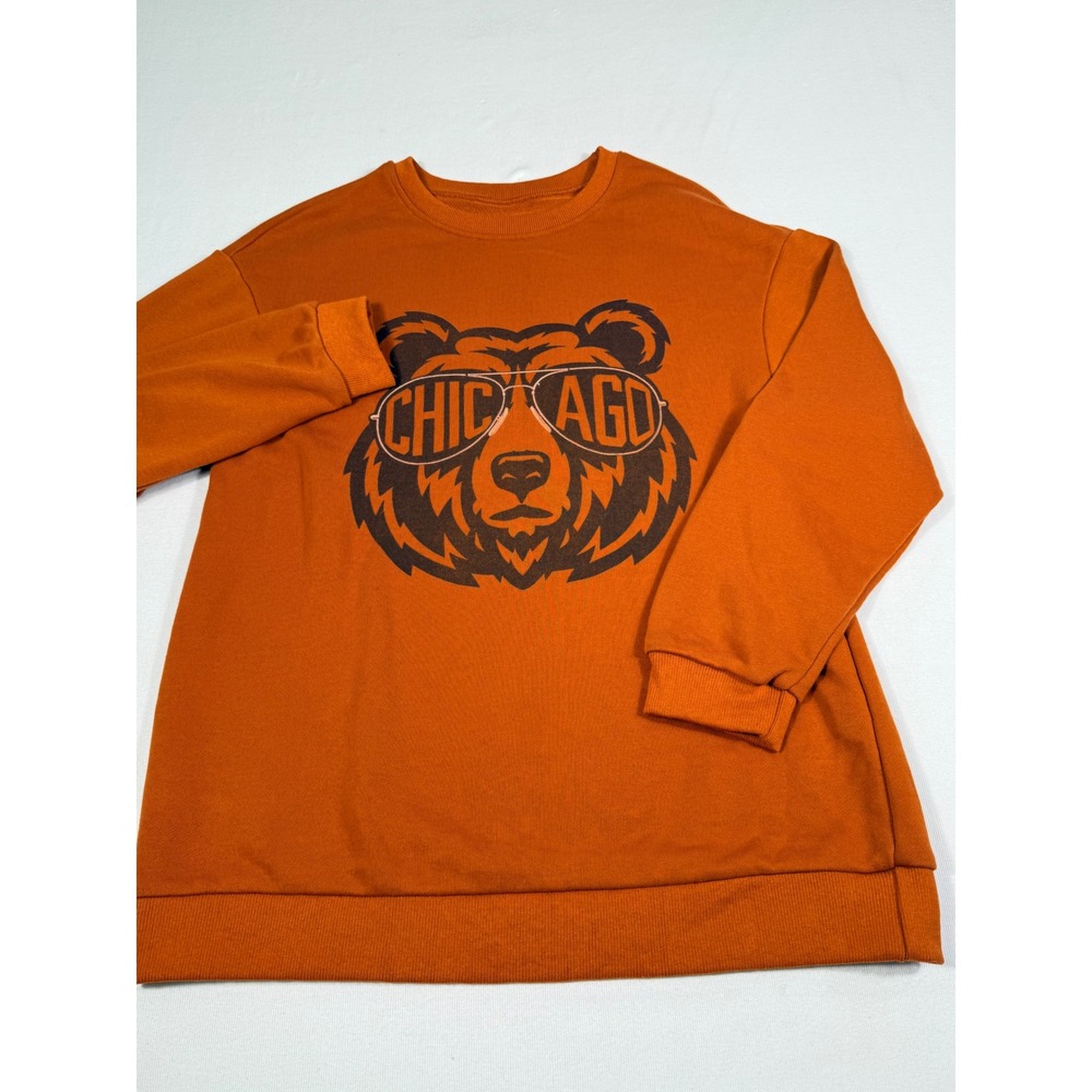 Unbranded Chicago Bear Graphic Sweatshirt Small Orange Crewneck French Terry